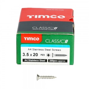 3.5 x 20 Classic Multi-Purpose Screws - PZ - Double Countersunk - A4 Stainless Steel Qty Box 200