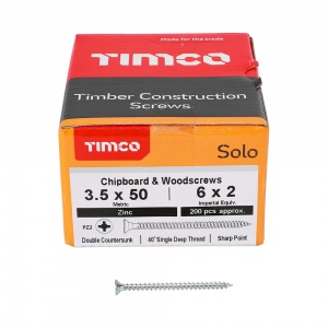 3.5 x 50 Solo Woodscrew PZ2 CSK Zinc 200 PCS