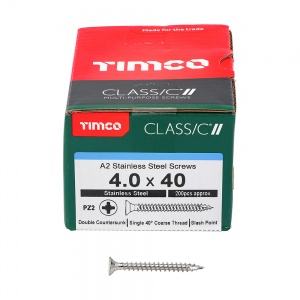 4.0 x 40 Classic Screw PZ2 CSK A2 SS 200 PCS