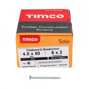 4.0 x 50 Solo Woodscrew PZ2 CSK Zinc 200 PCS