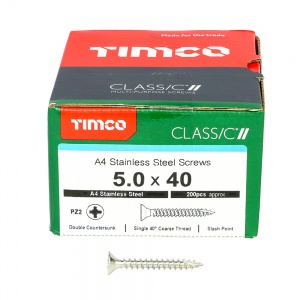 5.0 x 40 Classic Multi-Purpose Screws - PZ - Double Countersunk - A4 Stainless Steel Qty Box 200