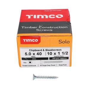 5.0 x 40 Solo Woodscrew SQ2 CSK Zinc 200 PCS