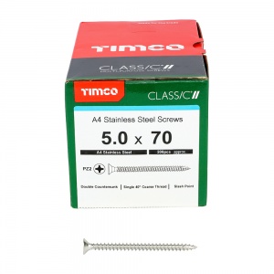 5.0 x 70 Classic Multi-Purpose Screws - PZ - Double Countersunk - A4 Stainless Steel Qty Box 200