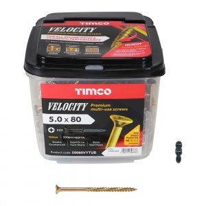 5.0 x 80 Velocity Premium Multi-Use Screws - PZ - Double Countersunk - Yellow Qty Tub 350