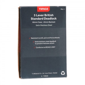 66mm 5 Lever British Standard Deadlock - Stainless Steel - Satin Qty Box 1