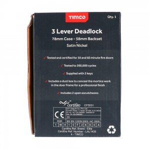 78mm 3 Lever Deadlock - Satin Nickel Qty Box 1