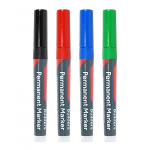 Fine Tip Builders Permanent Markers - Fine Tip - Mixed Colours Qty Box 4