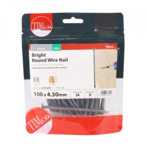 100 x 4.50 Round Wire Nail - Bright 0.5 KG