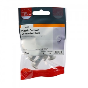 28mm Plastic Cabinet Connector Bolts - White Qty TIMpac 4