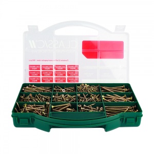 895pcs Classic Multi-Purpose Screws - Mixed Tray - PZ - Double Countersunk - Yellow Qty Tray 895