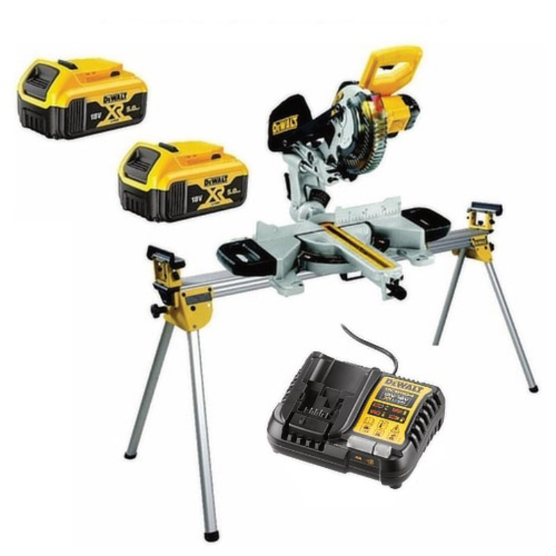 Dewalt DCS365M2 18V XR Cordless XPS 184mm Mitre Saw Kit with DE7023 Leg Stand (2 x 4.0Ah Batteries & Charger)