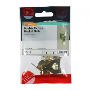 No.3 Double Picture Hanging Hooks - Double - Electro Brass Qty TIMpac 4