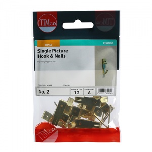 No.2 Single Picture Hanging Hooks - Single - Electro Brass Qty TIMpac 12