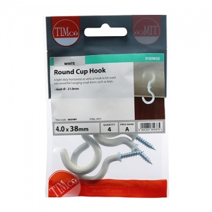 38mm Cup Hooks - Round - White Qty TIMpac 4