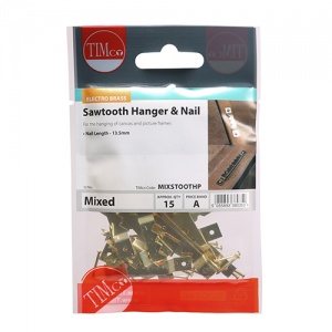 41mm & 63mm Mixed Sawtooth Hangers and Nails - Electro Brass Qty TIMpac 15