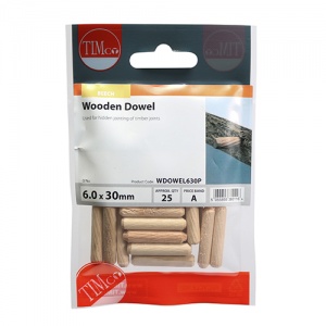 6.0 x 30 Wooden Dowels Qty TIMbag 100