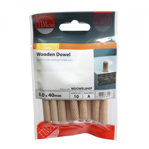 8.0 x 40 Wooden Dowels Qty TIMbag 100